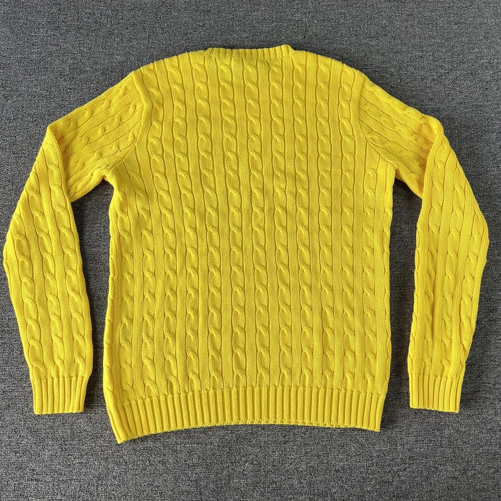 Ralph Lauren Sweater Womens Large Yellow 100% Cotton Cable Knit Crewneck Top - Picture 3 of 11